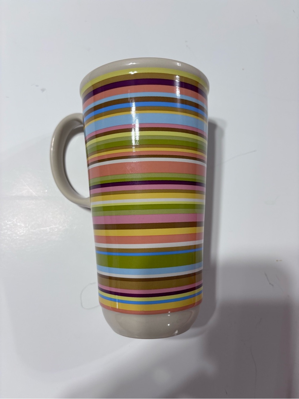 Longaberger Striped Mug in Green, Blue, Pink, Yellow, Brown and Beige